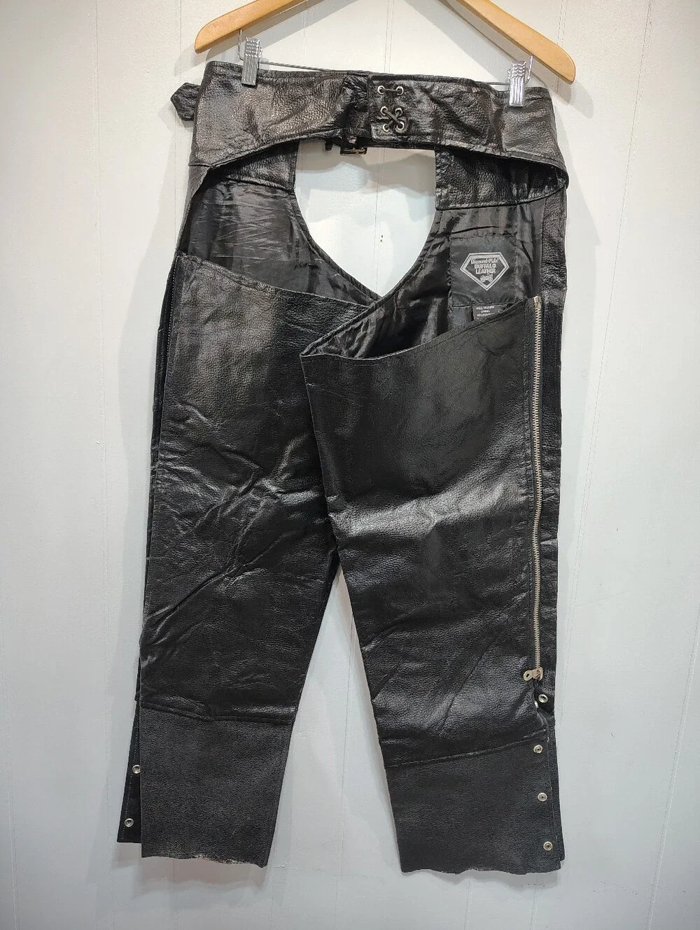 Diamond Plate Buffalo Leather‎ Chaps Black size XL Motorcycle Biker Harley Moto